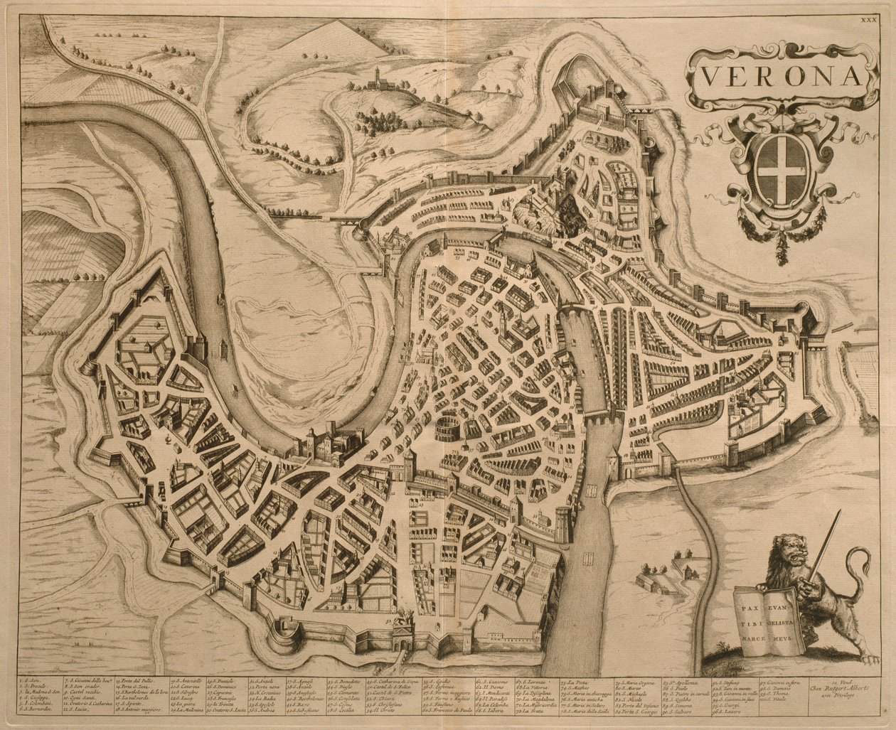 Mapa Werony, z „Les Villes de Venetie”, 1704, wydana przez Pierre Mortiera w Amsterdamie autorstwa Pierre Mortier