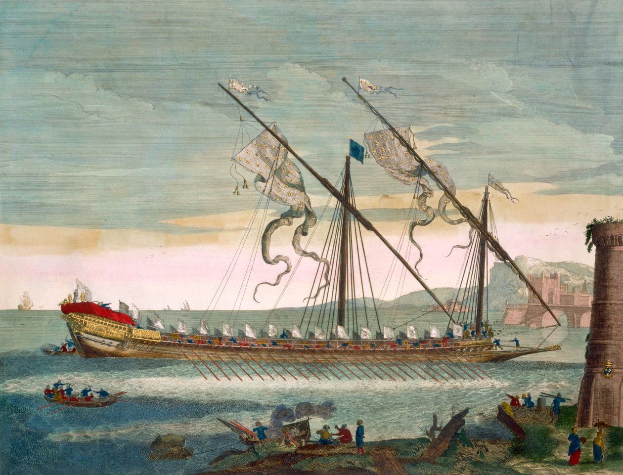 Kambuz ołowiany w drodze na wiosło, z „Le Naptune Francois”, ok. 1693-1700 (ręcznie barwiony grawerunek) autorstwa Pierre Mortier