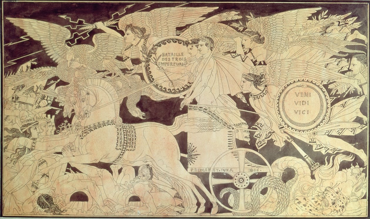 Alegoria bitwy pod Austerlitz, rysunek przygotowawczy do dekoracji dużej wazy Sevres przeznaczonej dla cesarskiego pałacu Saint-Cloud, 1806 autorstwa Pierre Nolasque Bergeret