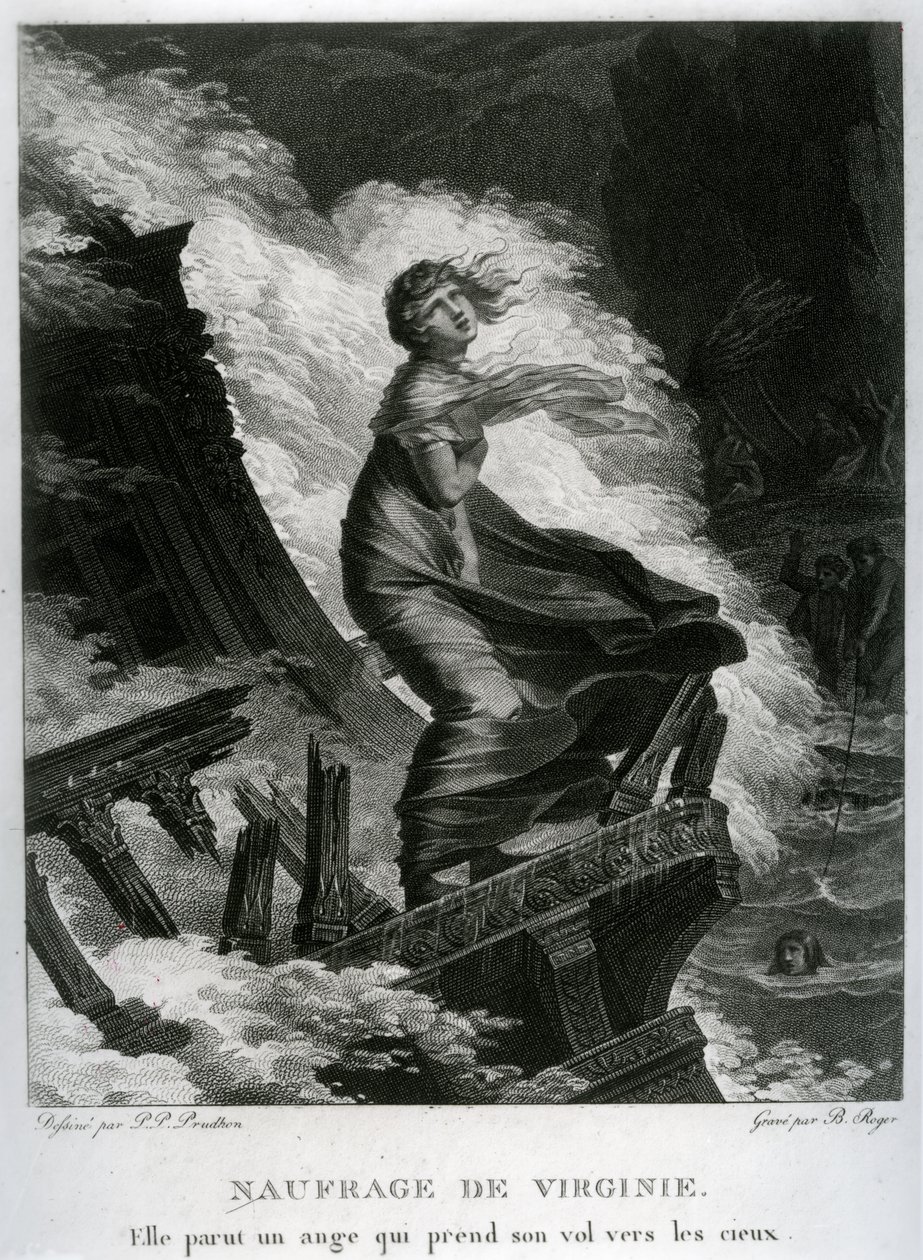 Wrak statku Virginie, ilustracja do „Paul et Virginie” Bernardina de Saint-Pierre (1737-1814) grawerowana przez Barthelemy