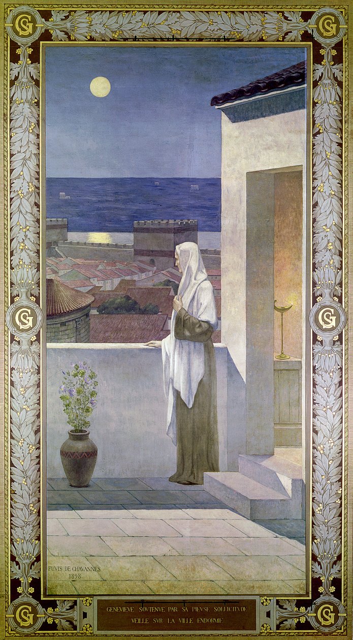 Zegarki św. Genowefy nad śpiącym miastem Paryża, 1898 r autorstwa Pierre Puvis de Chavannes