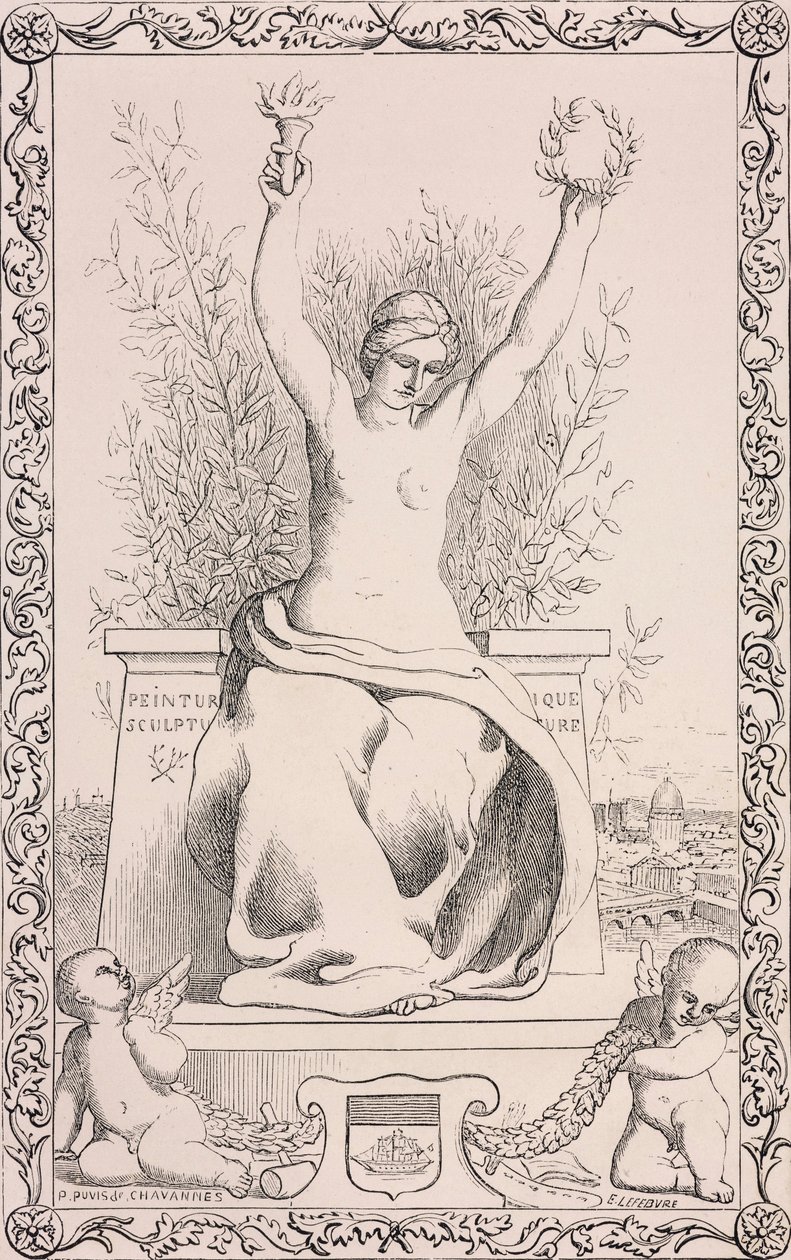 Alegoria Paryża, XIX w. (rycina bw) autorstwa Pierre Puvis de Chavannes