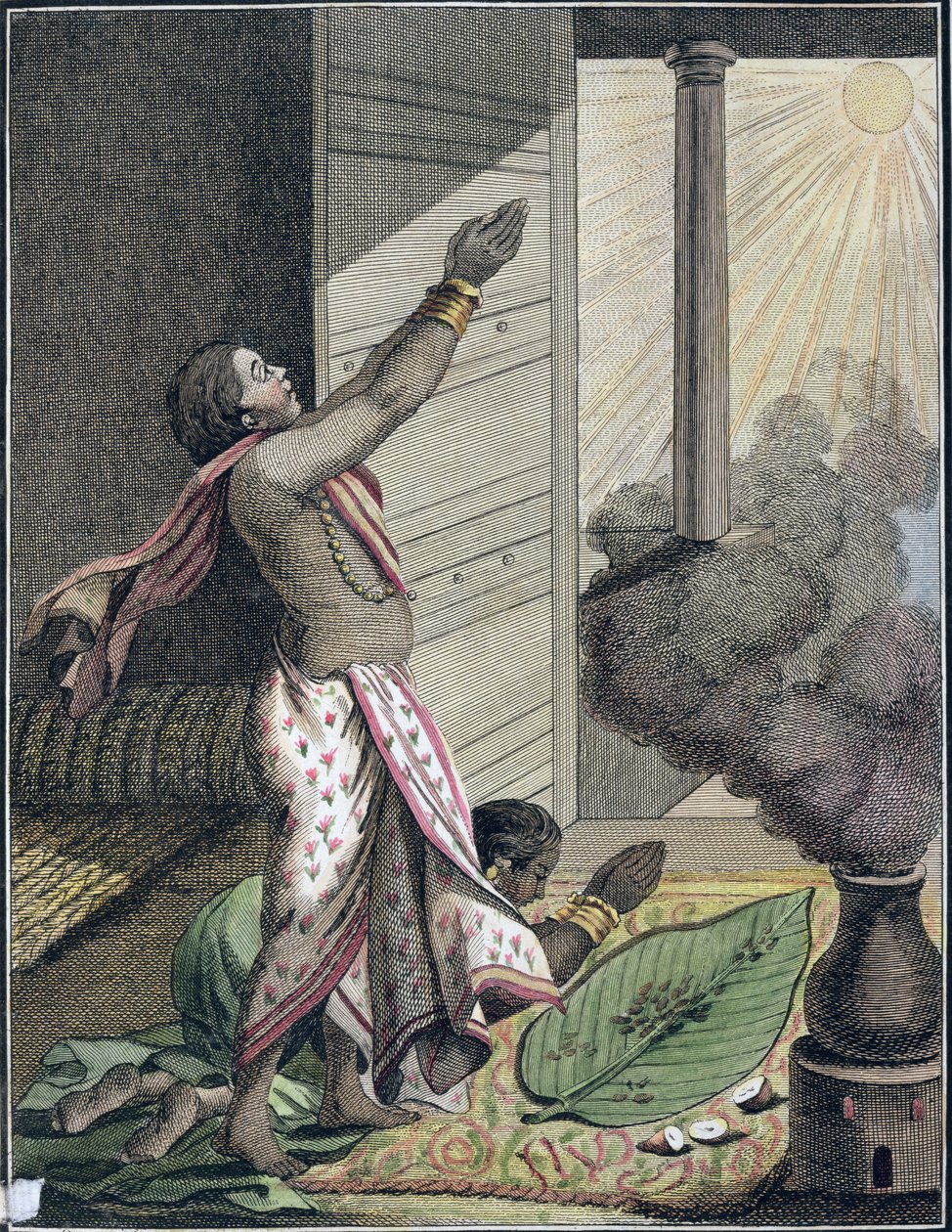 Festiwal Pongol, Indie, z „Voyage aux Indes, Orientales et la Chine”, Pierre Sonnerat, grawerowane przez Poissona, opublikowane 1782 (kolorowe grawerowanie) autorstwa Pierre Sonnerat