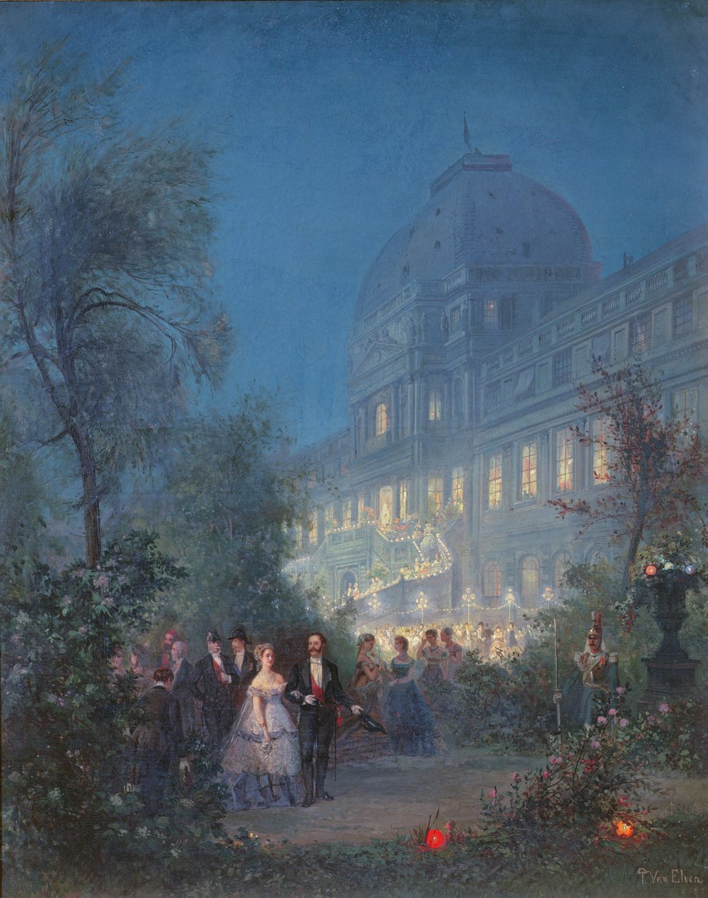 Impreza w Tuileries na wystawę międzynarodową, 10 czerwca 1867, Eugenia z carem Aleksandrem II i Napoleon III z królem pruskim autorstwa Pierre Tetar van Elven