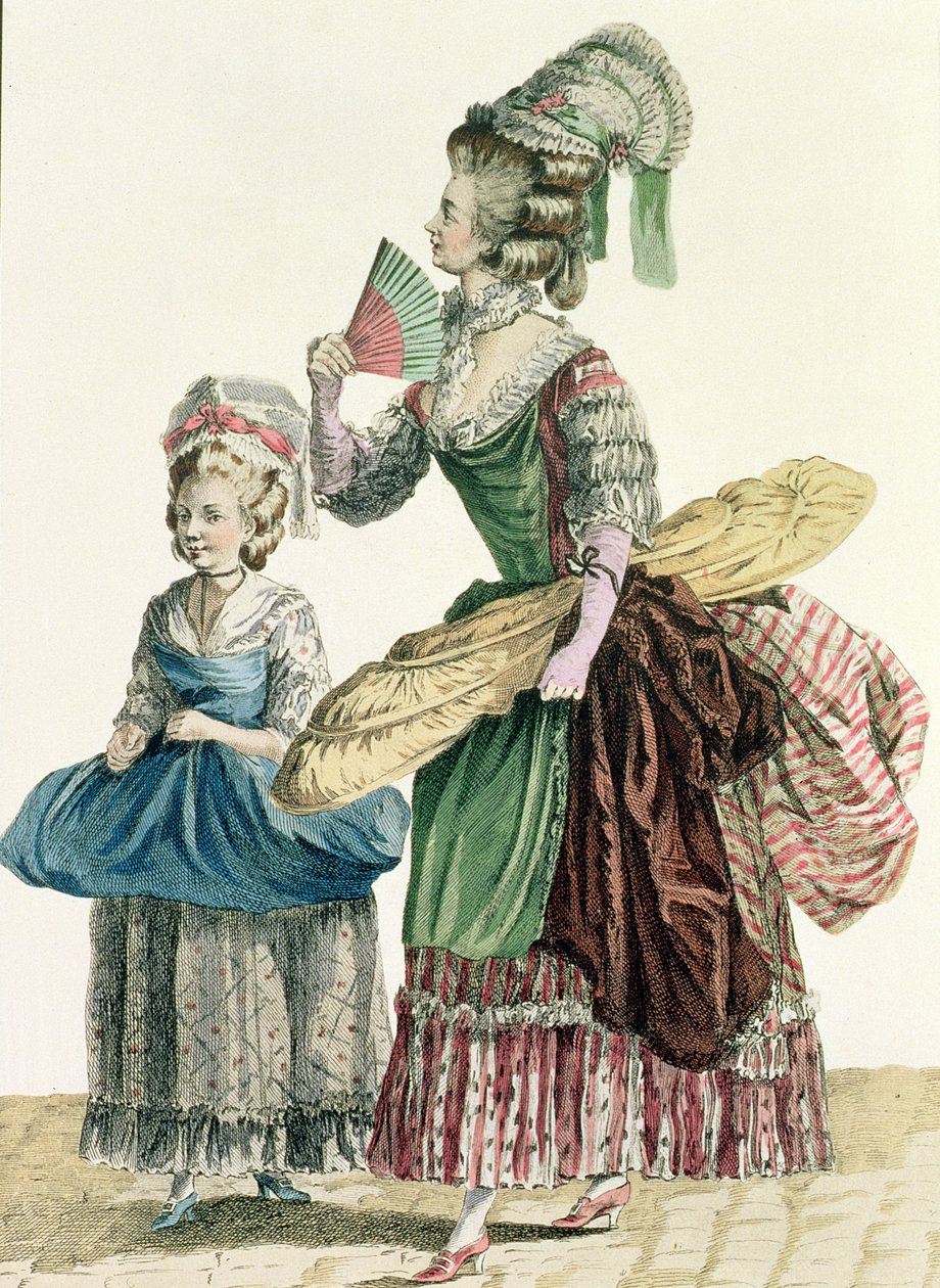 Elegancka krawcowa wykonująca swoją pracę, tablica z "Galeries des Modes et Costumes Francais", wyryta przez Dupin, 1778 r. autorstwa Pierre Thomas Le Clerc