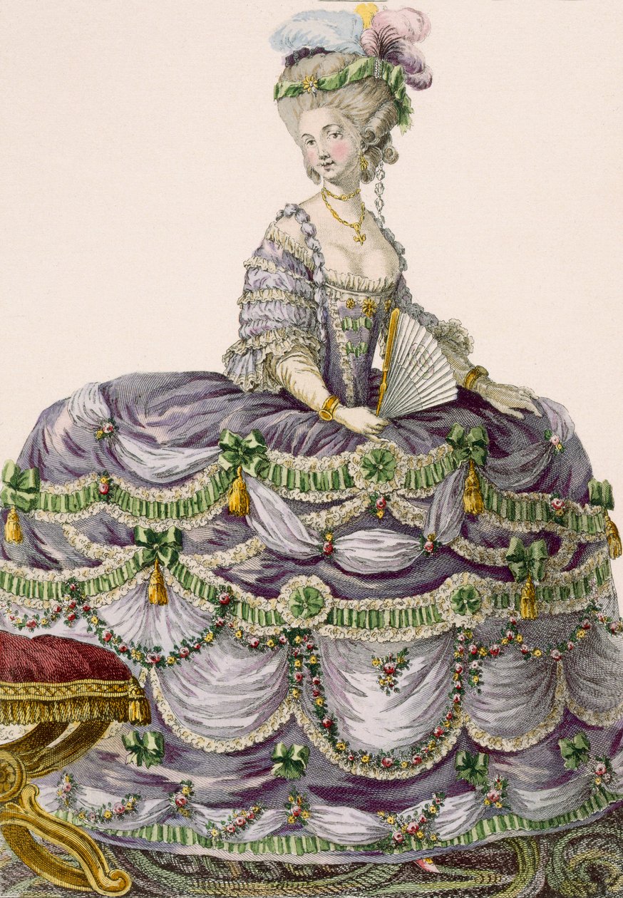 Suknia wieczorowa księżnej, grawerowana przez Dupina, tablica nr 161 z „Galeries des Modes et Costumes Francais”, 1789 autorstwa Pierre Thomas Le Clerc