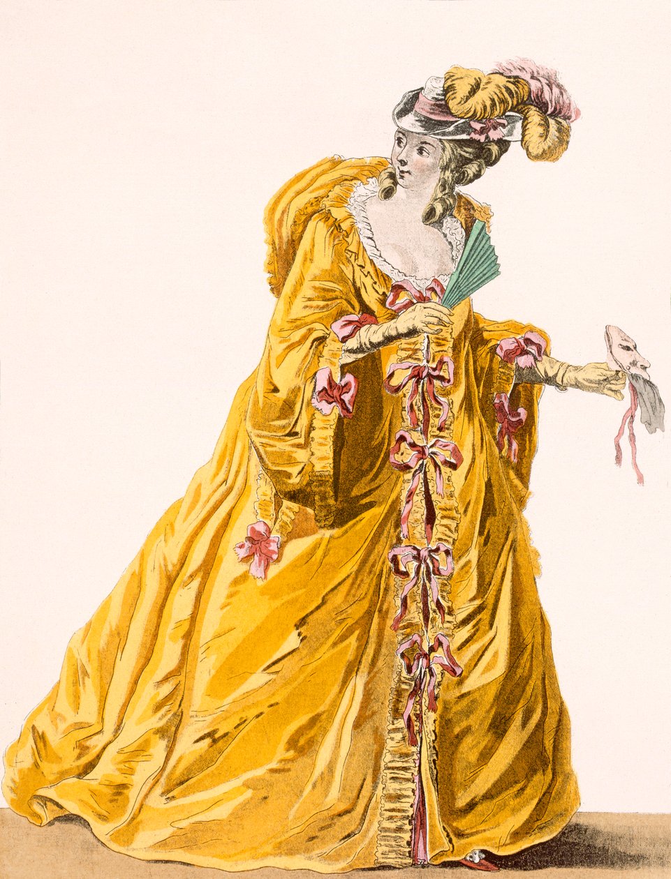 Dama w stroju „Grand Domino” do „Bal Matique”, grawerowana przez Janninet, płyta nr 170 z „Galeries des Modes et Costumes Francais”, ok. 1778-87 99: odzież; tradycyjna sukienka autorstwa Pierre Thomas Le Clerc