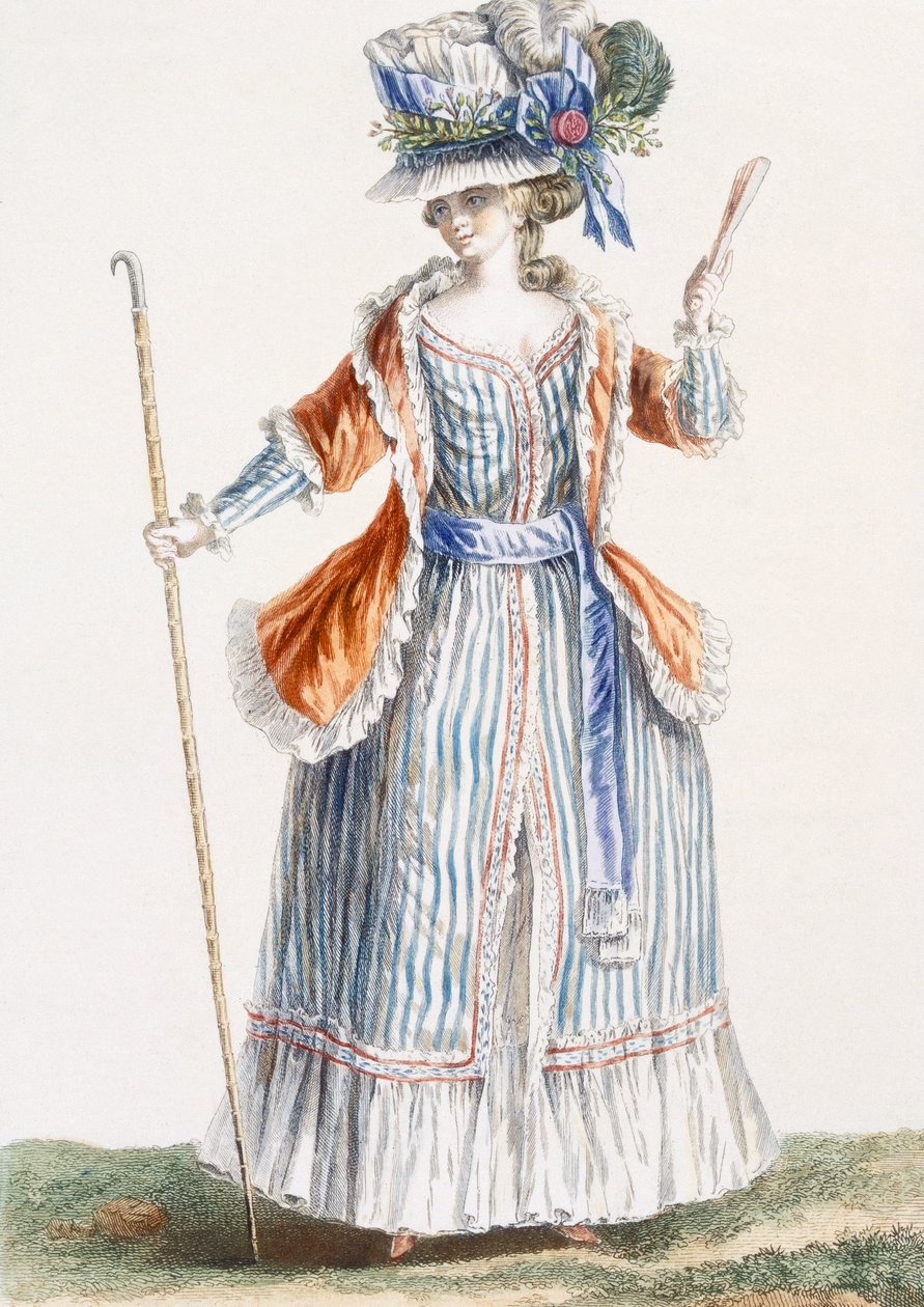 Suknia damska w stylu pasterskim, rycina Patasa, ilustracja z "Galeries des Modes", 1779 r. autorstwa Pierre Thomas Le Clerc