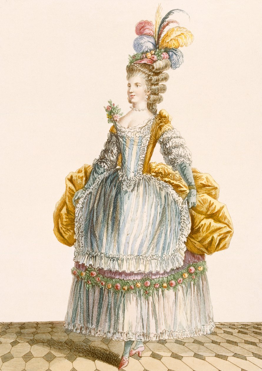 Suknia balowa damska, grawerowana przez Dupina, z „Galeries des Modes et Costumes Francais”, 1778 autorstwa Pierre Thomas Le Clerc