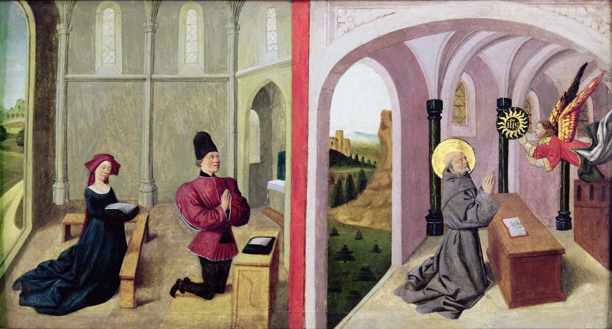 Św. Bernardyn ze Sieny z dwoma Darczyńcami, 1460-70 autorstwa Pierre Villatte