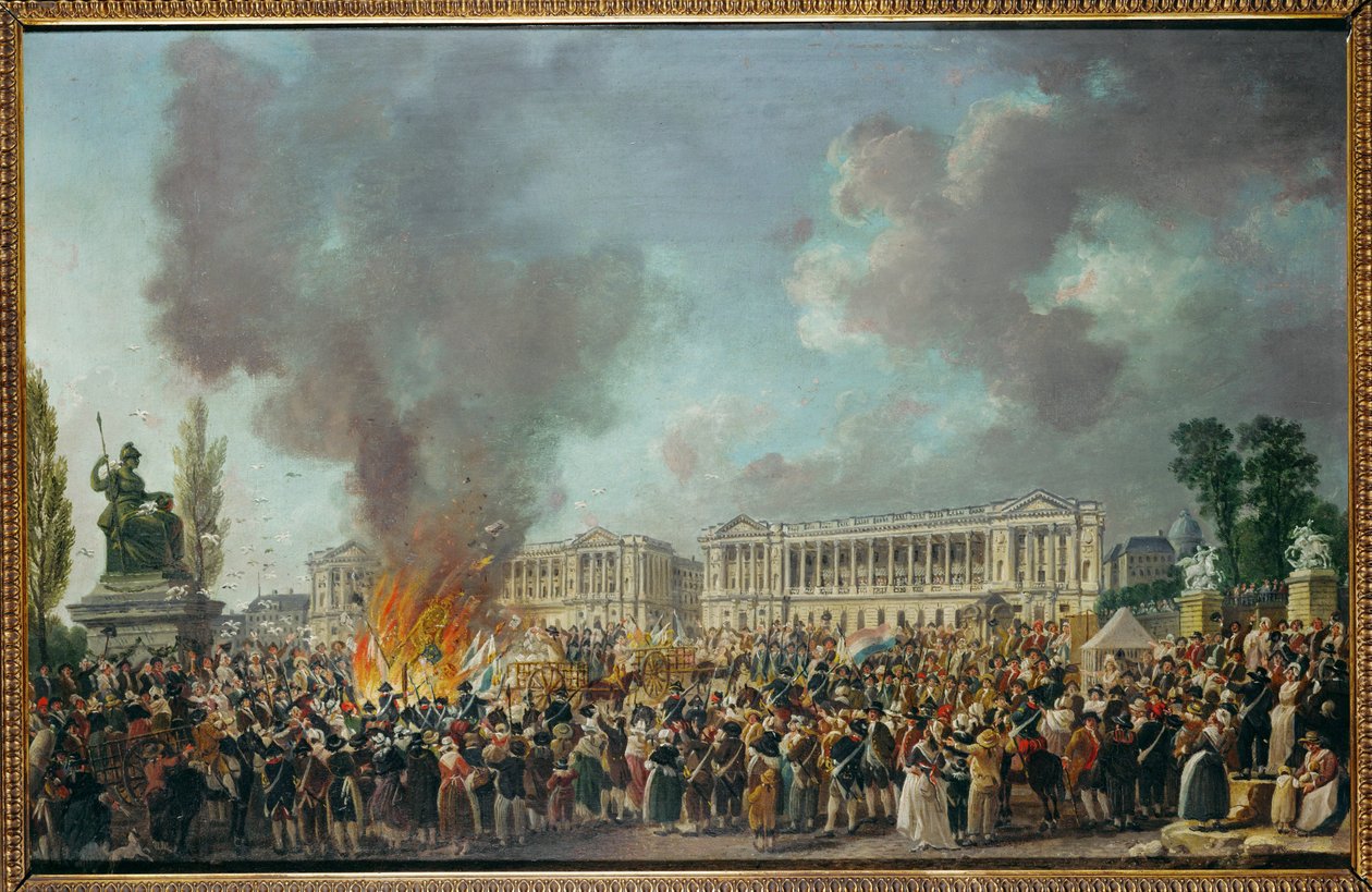 Godła monarchii są palone na Place de la Concorde ... autorstwa Pierre Antoine (attr. to) Demachy