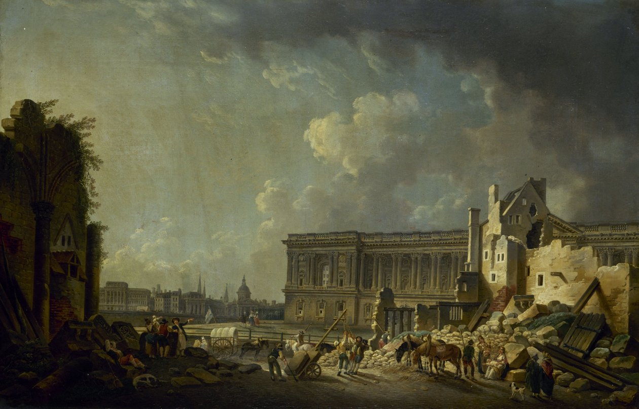 Oczyszczanie kolumnady Luwru, ok. 1756 (olej) autorstwa Pierre Antoine Demachy