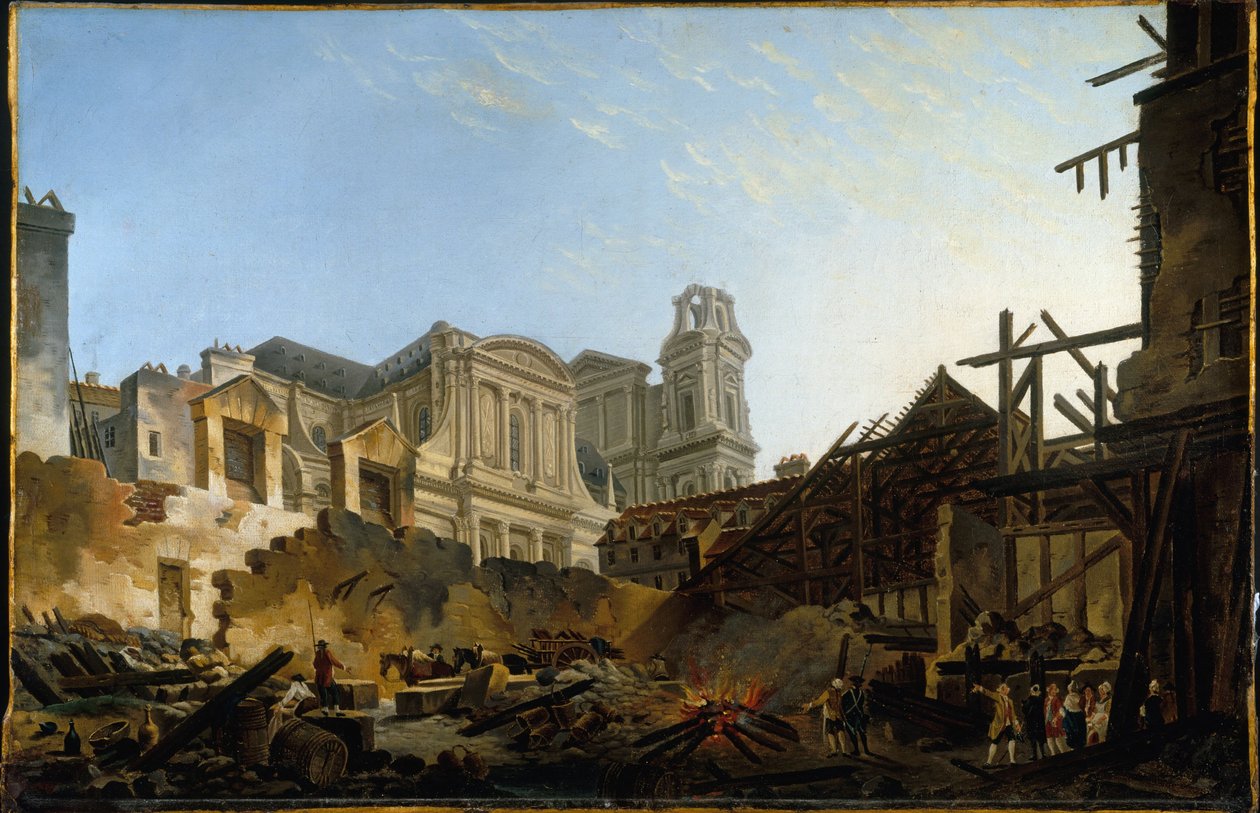 Foire Saint-Germain po pożarze w nocy z 16 na 17 marca 1762 r., ok. 1762 r. (olej) autorstwa Pierre Antoine Demachy