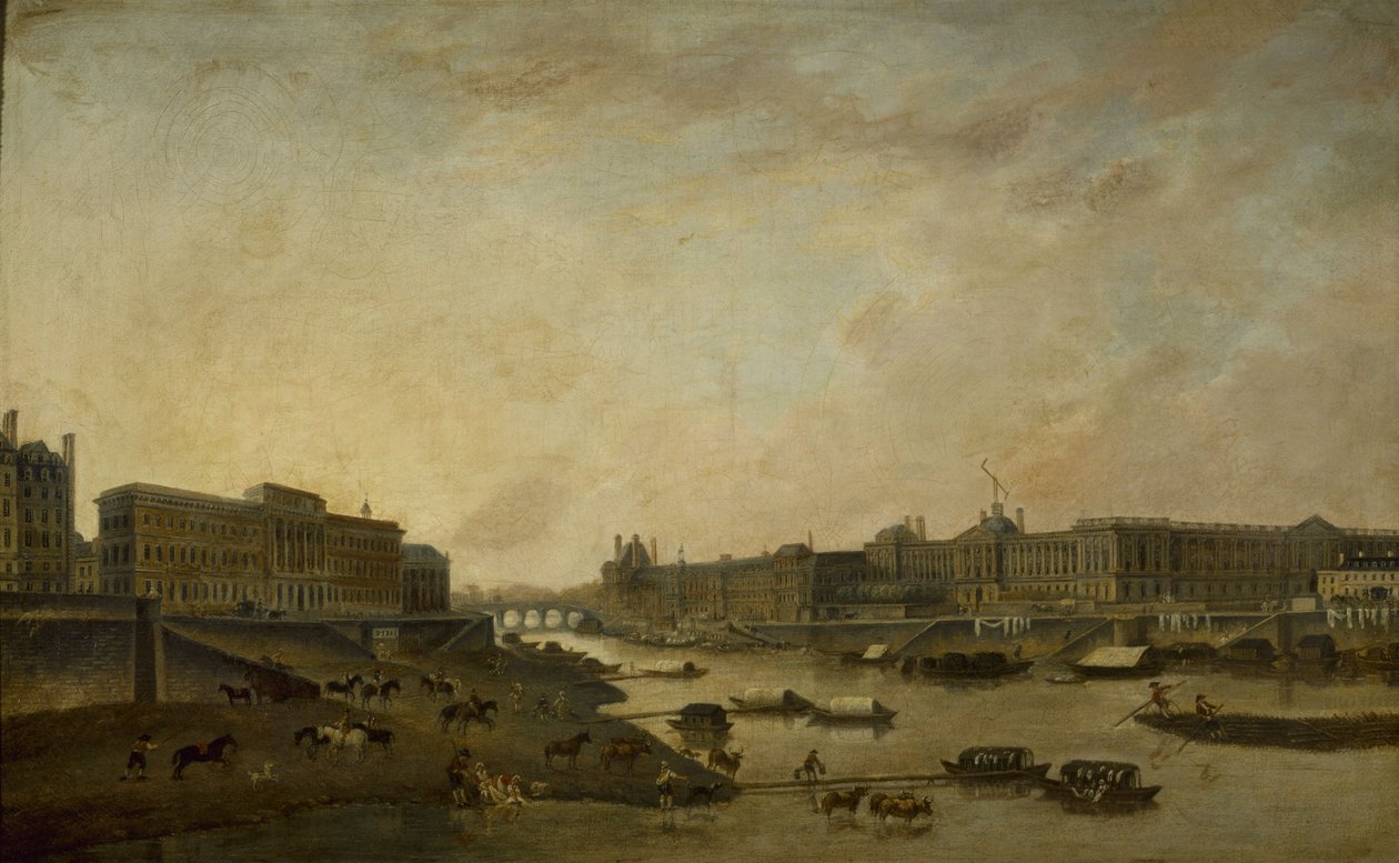 Hôtel de la Monnaie i Luwr widziane z Pont-Neuf, ok. 1800 r., między 1793 a 1800 r. (olej na płótnie) autorstwa Pierre Antoine Demachy