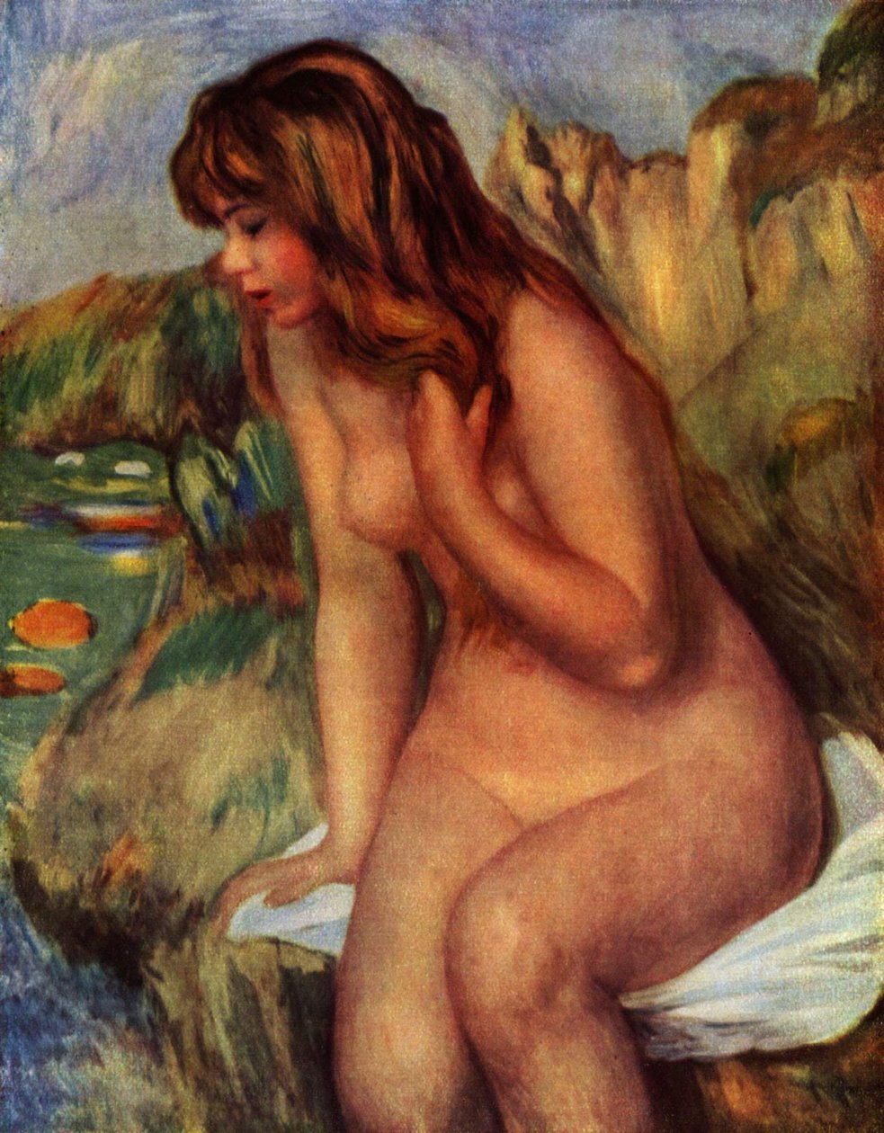 Baigneuse assise au rochernNiemiecki: kąpiący się, siedzący na skale autorstwa Pierre Auguste Renoir