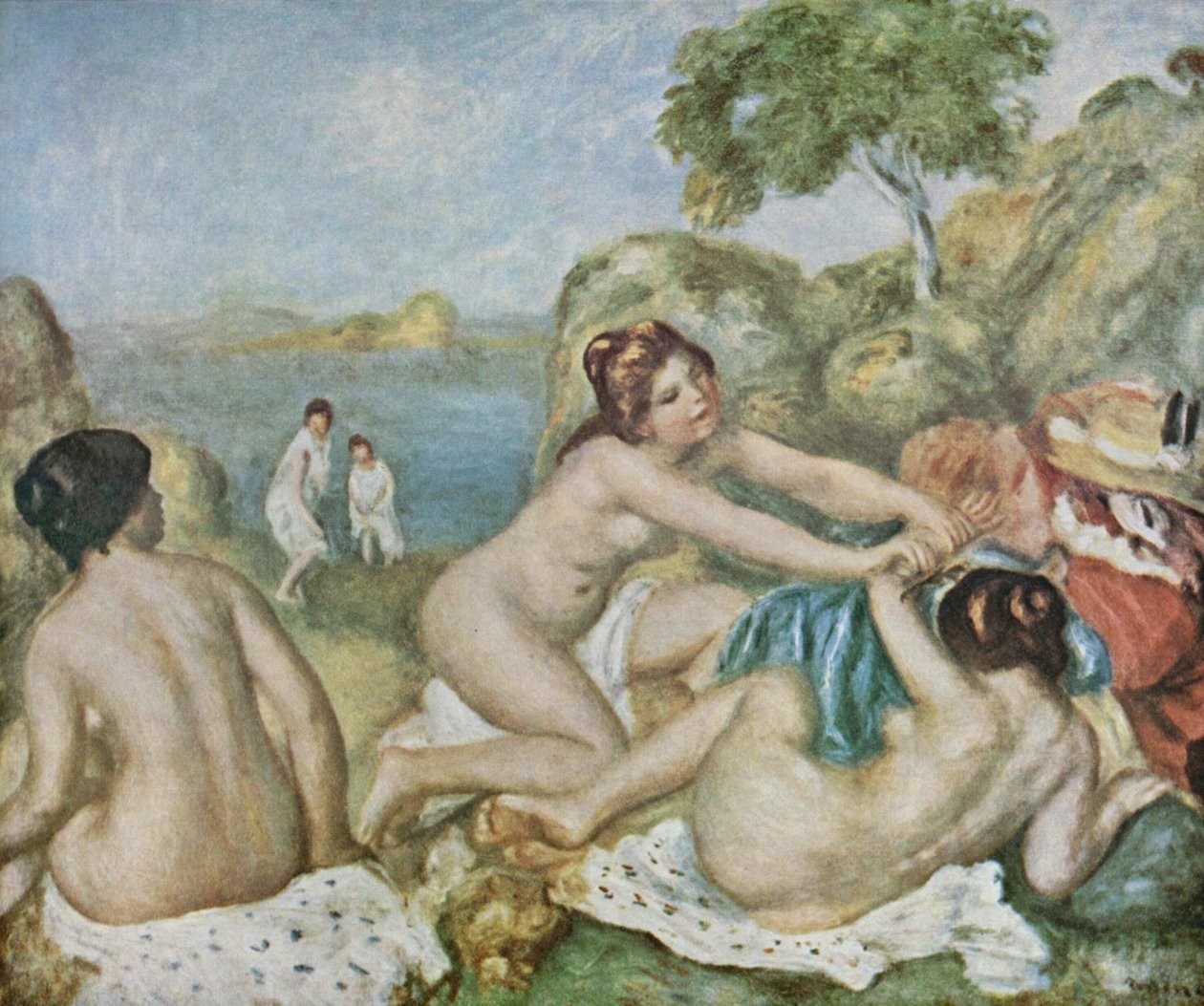 Trzy dziewczyny kąpią się z krabami autorstwa Pierre Auguste Renoir