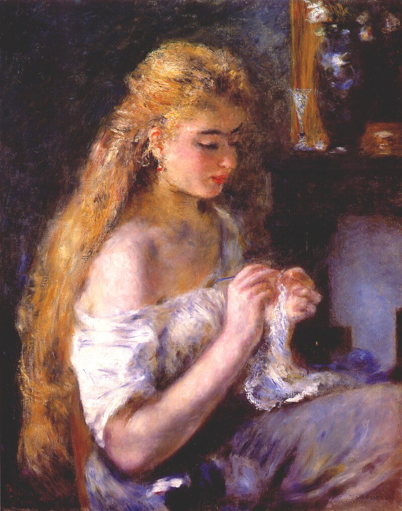Girl crochetingnAngielski: Dziewczyna tkania autorstwa Pierre Auguste Renoir