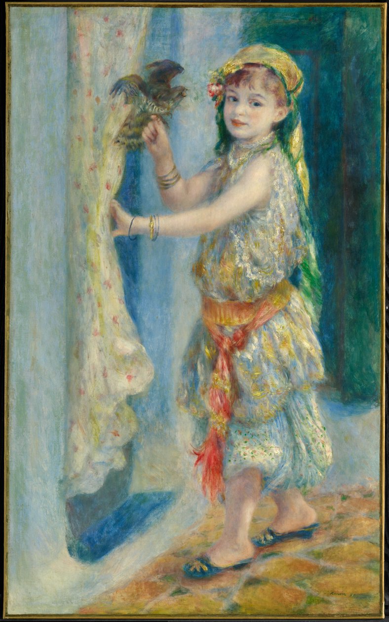 Dziecko z ptakiem (Mademoiselle Fleury w algierskim stroju) autorstwa Pierre-Auguste Renoir