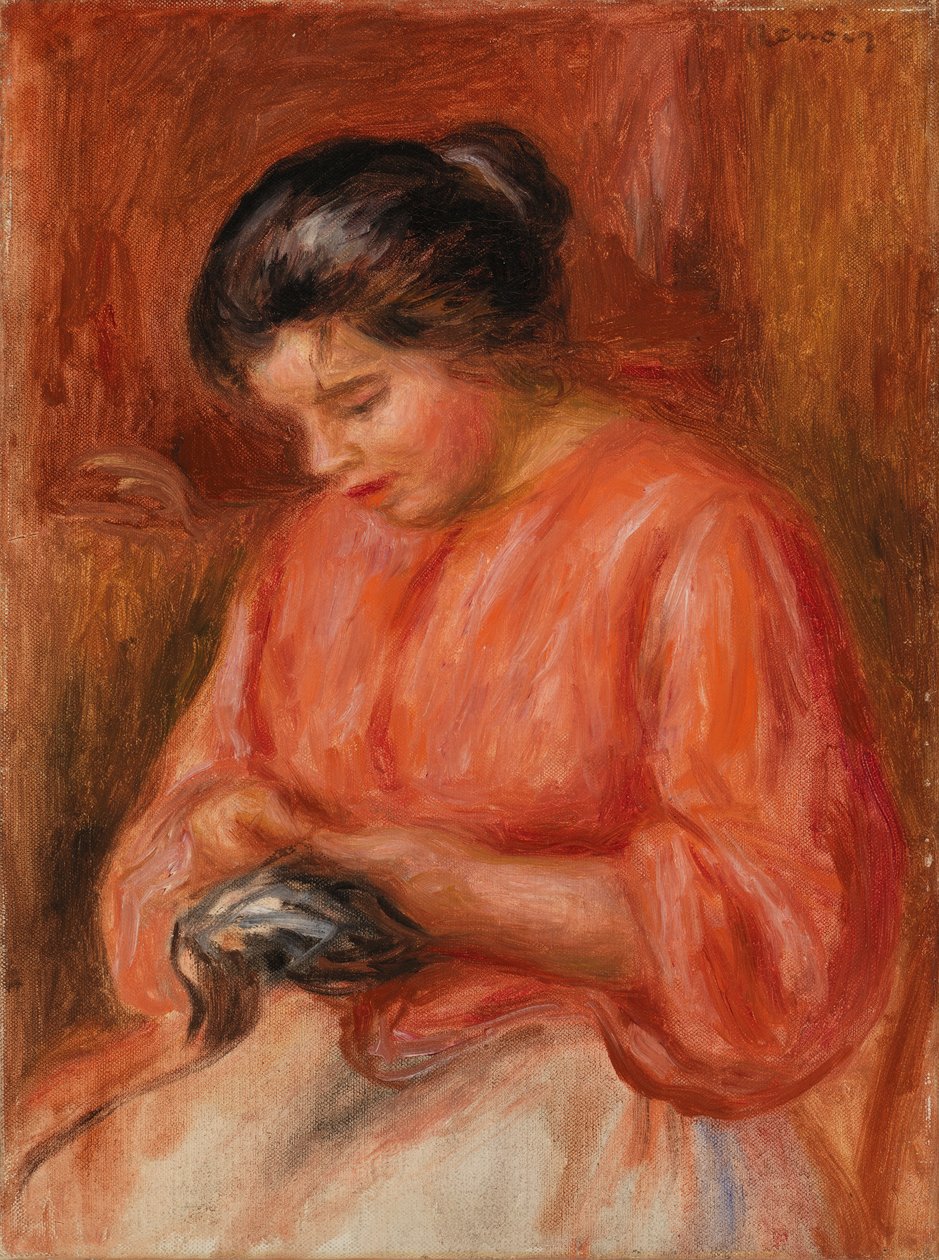 Dziewczyna Cerowanie autorstwa Pierre-Auguste Renoir
