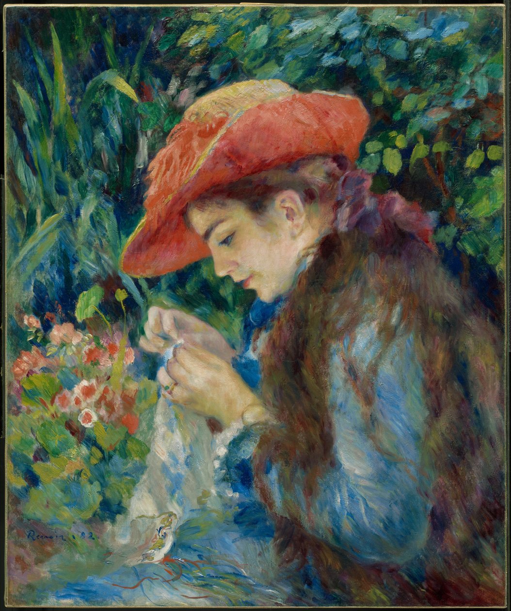 Marie-Thérèse Durand-Ruel szyjąca autorstwa Pierre-Auguste Renoir