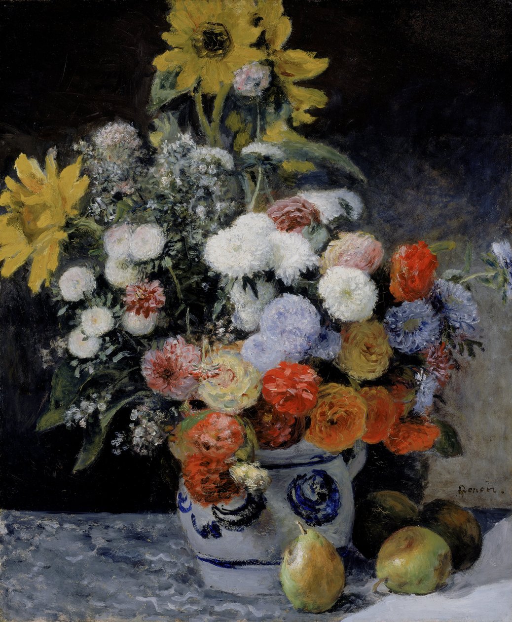 Mieszanka kwiatów w glinianym doniczce autorstwa Pierre-Auguste Renoir