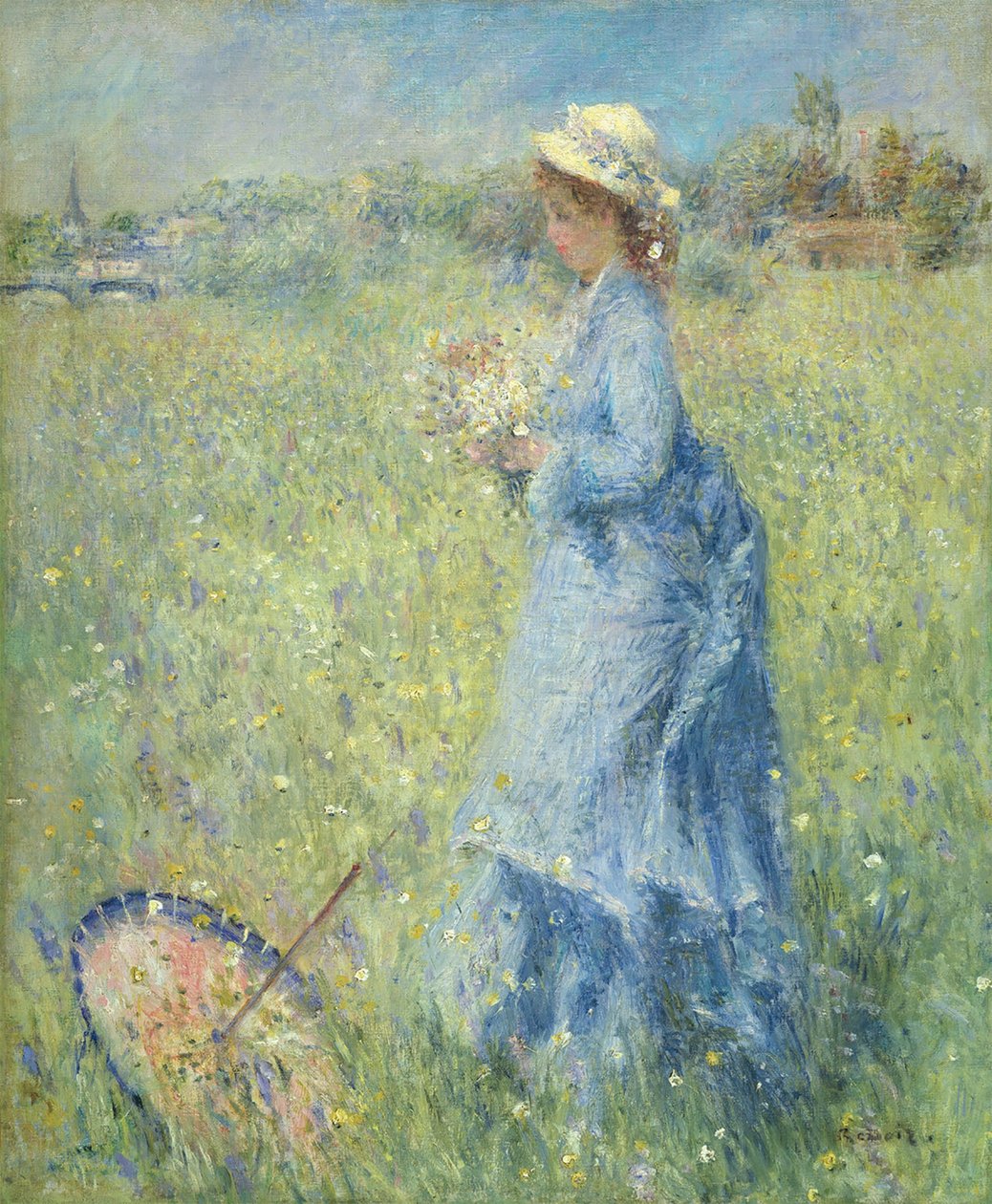 Kobieta zbierająca kwiaty autorstwa Pierre-Auguste Renoir