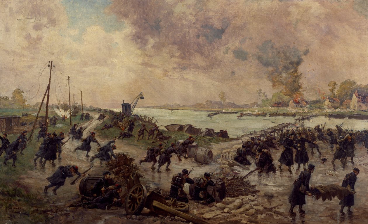 Wojska belgijskie w walce nad Yser, październik 1914, I wojna światowa, Belgia, XX w. autorstwa Pierre Ernest and Neymark Gustave Ballue