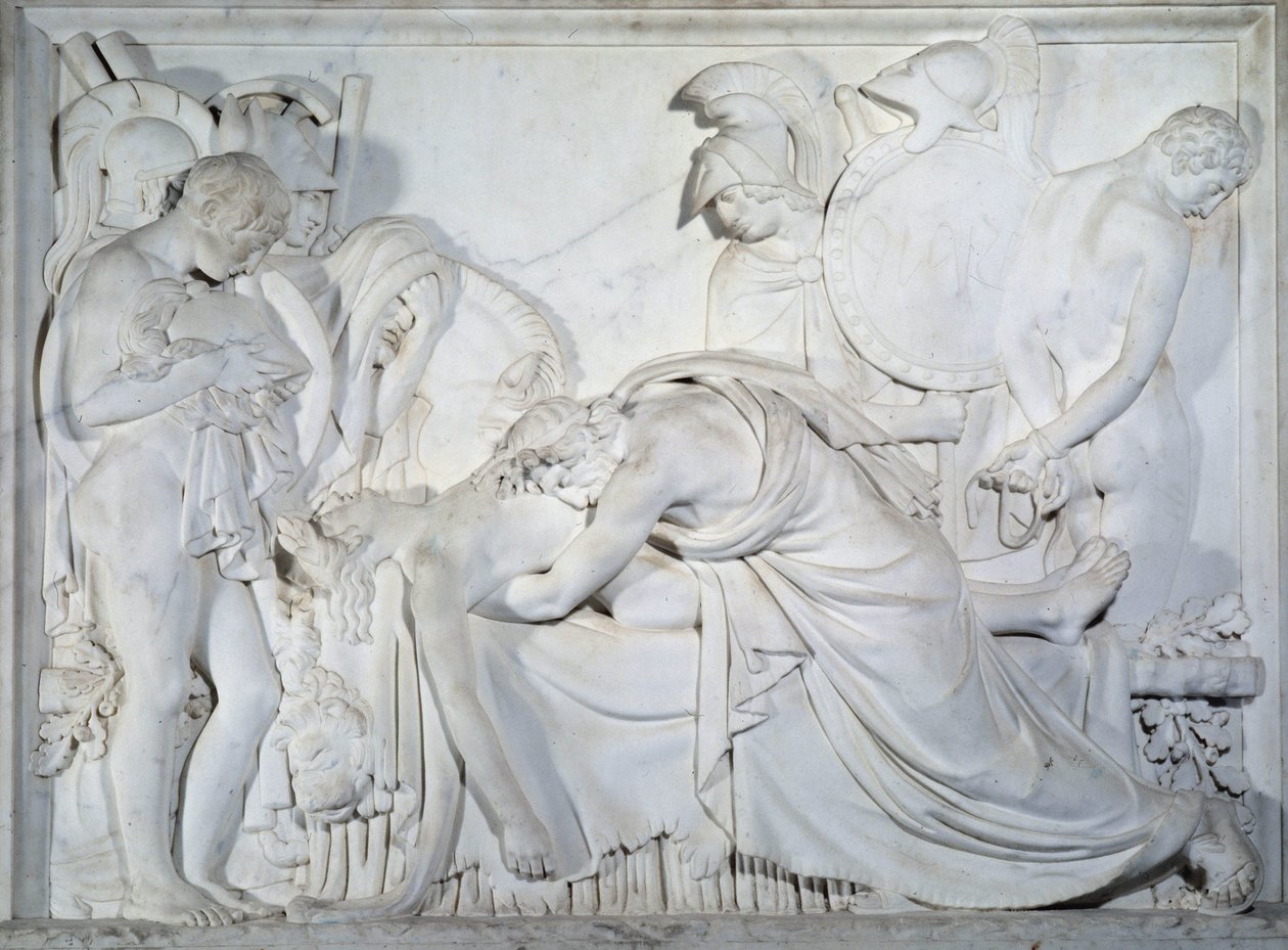 Evandre opłakujący śmierć Pallas (marmurowa płaskorzeźba) autorstwa Pierre Francois Gregoire Giraud