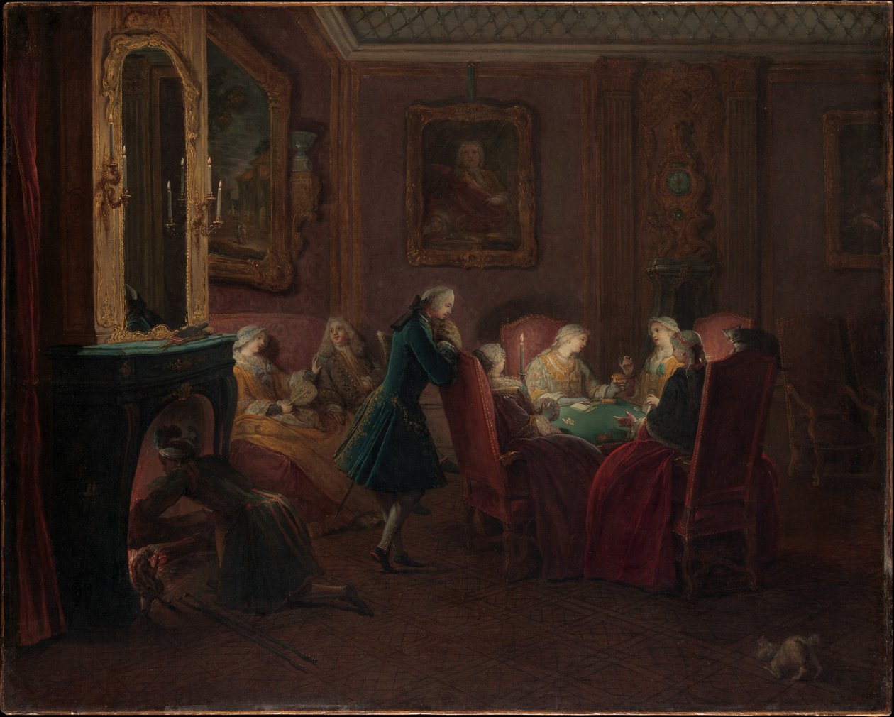 Gracze w karty w salonie (olej na płótnie) autorstwa Pierre Louis the Younger Dumesnil