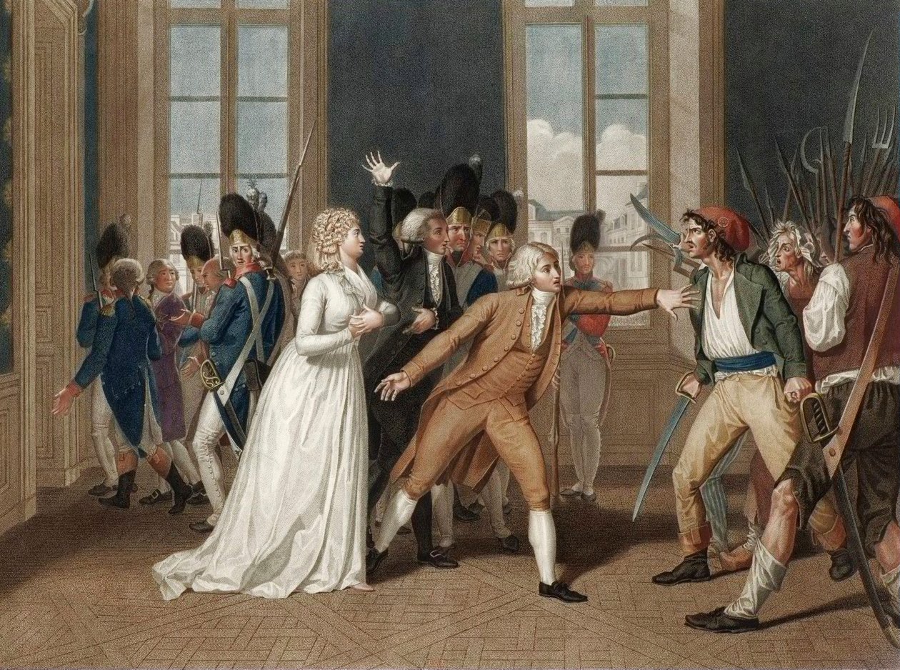 Dzień 20 czerwca 1792 w Chateau des Tuileries w Paryżu - Nabożeństwo Madame Elisabeth (Elisabeth Philippine Marie Helene de France dit Madame Elisabeth (1764-1794) - rycina Pierre