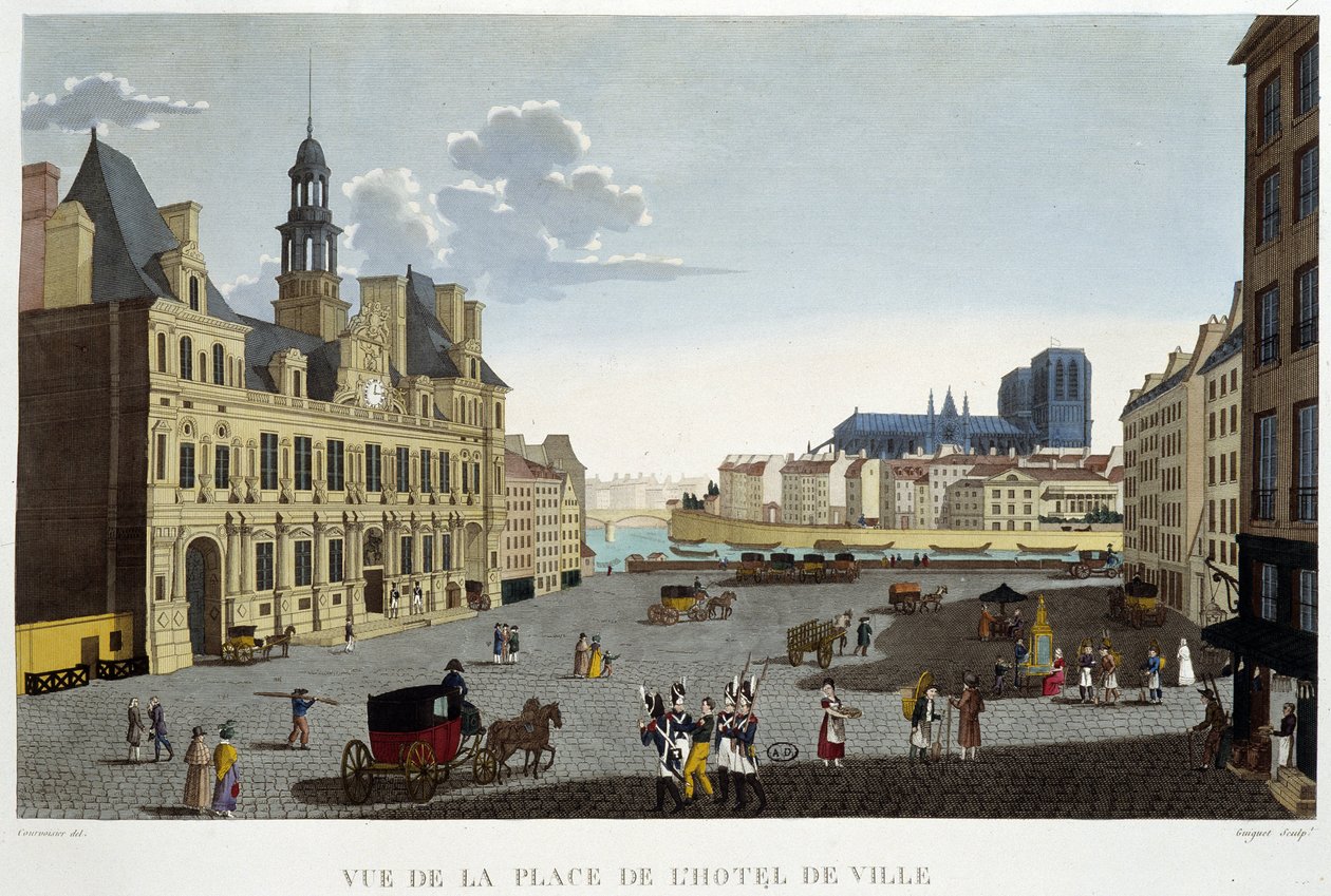 Plac Ratuszowy, około 1820 r. - w „Widokach Paryża” Courvoisier autorstwa Pierre (after) Courvoisier