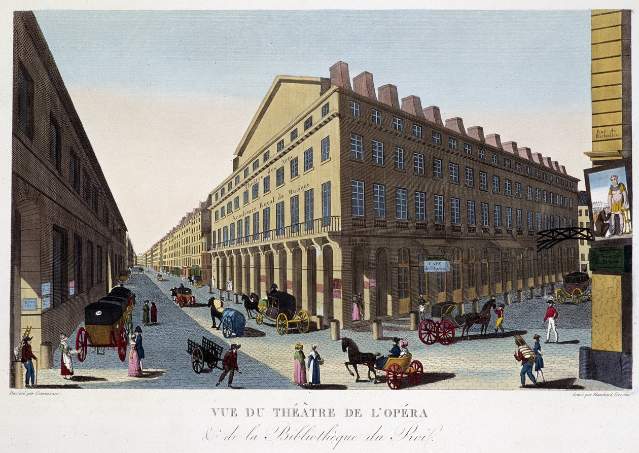 Widok na teatr Opery (Comédie Française) i bibliotekę króla – w „Vues de Paris” Courvoisiera autorstwa Pierre (after) Courvoisier