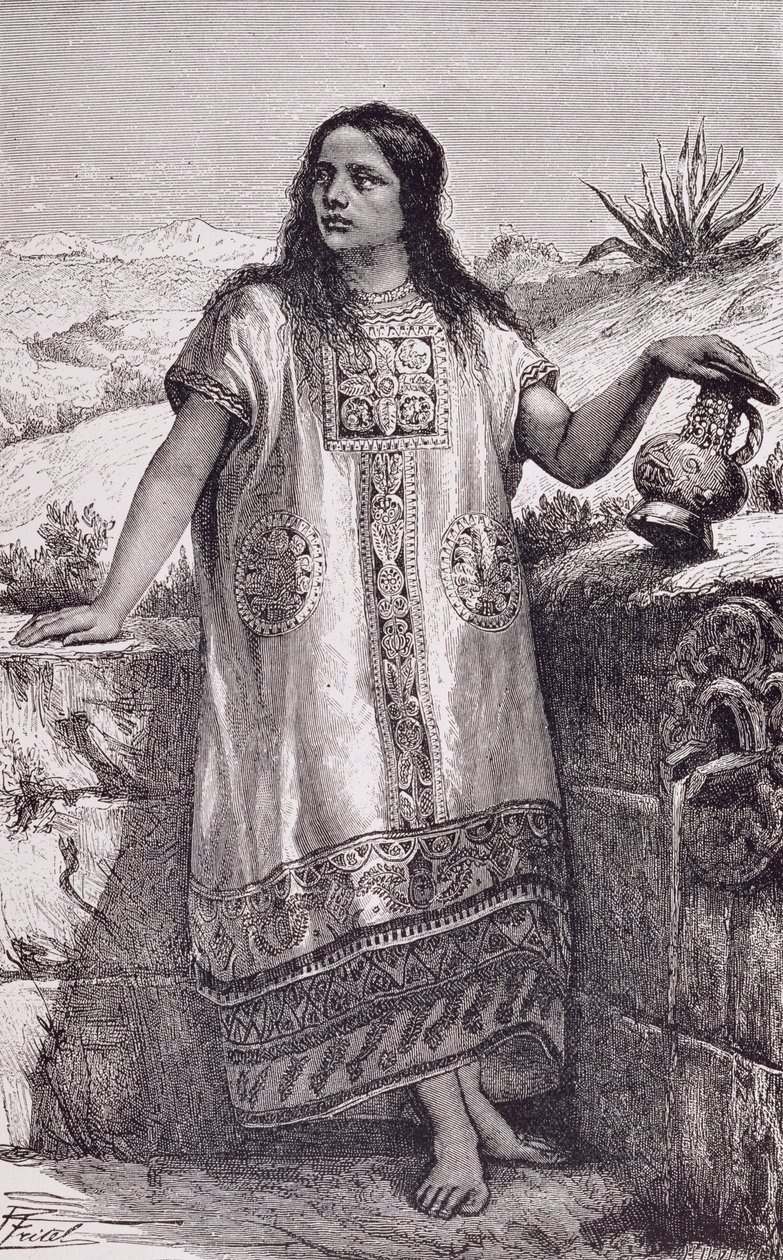 Młoda toltecka dziewczyna, z "The Ancient Cities of the New World", Claude-Joseph-Desire Charnay, wyd. 1887 (rycina) autorstwa Pierre (after) Fritel