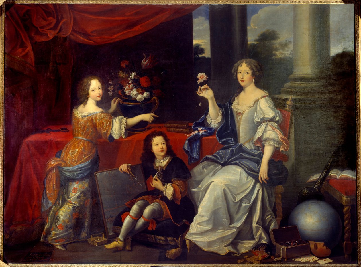 Portret Louise Francoise de la Baume le Blanc, księżnej de la Valliere (Madame de La Valliere) (1644-1710), ulubienicy Ludwika XIV i jej dzieci Mademoiselle de Blois i hrabiego Vermandois obraz Pierre