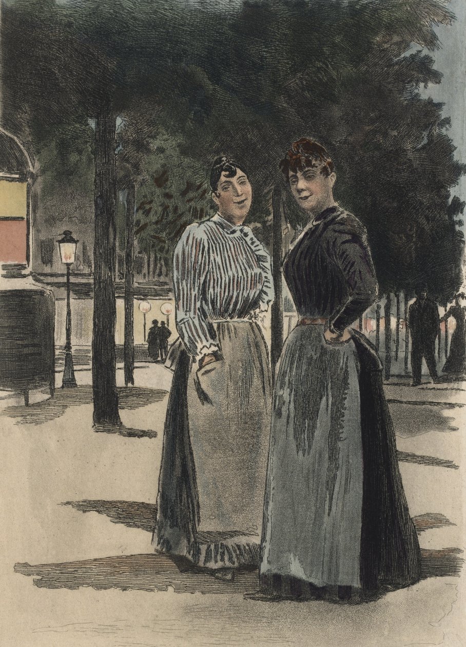 Dwie zwyczajne kobiety na bulwarze, ilustracja z „La Femme a Paris” Octave