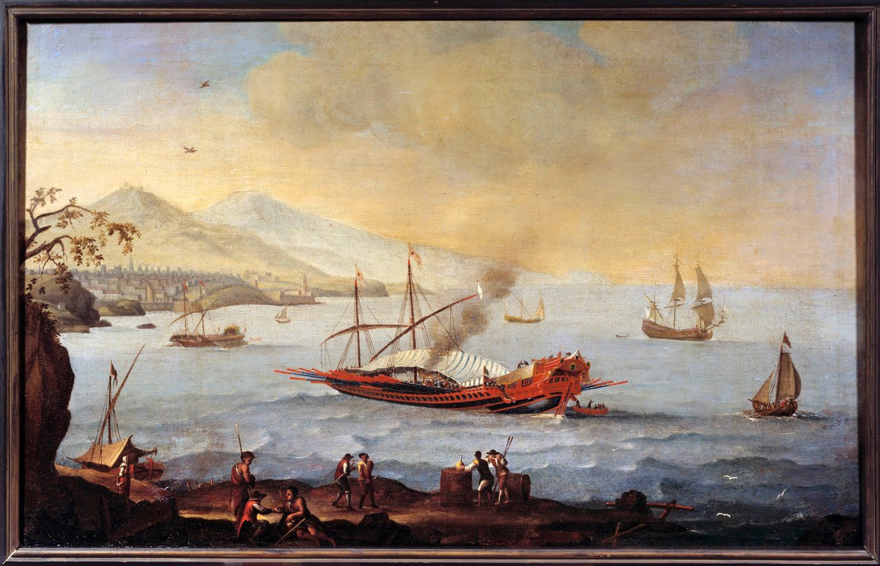 Galere w porcie w Marsylii Obraz Ecole de Pierre Puget (1620-1694) autorstwa Pierre (school of) Puget