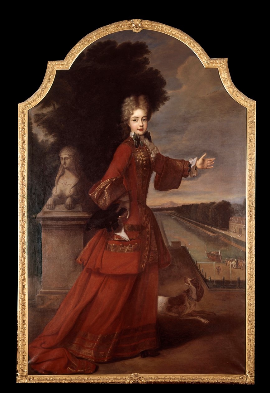 Portret en pied de Marie Adelaide de Savoie, księżna Burgundii na zamku Fontainebleau (1685-1712) Dauphine de France. Malarstwo warsztatu Pierre
