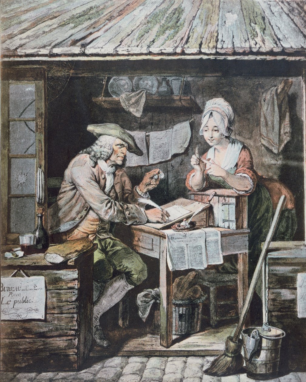The Public Writer (kolorowy grawerunek) autorstwa Pierre Alexandre (after) Wille