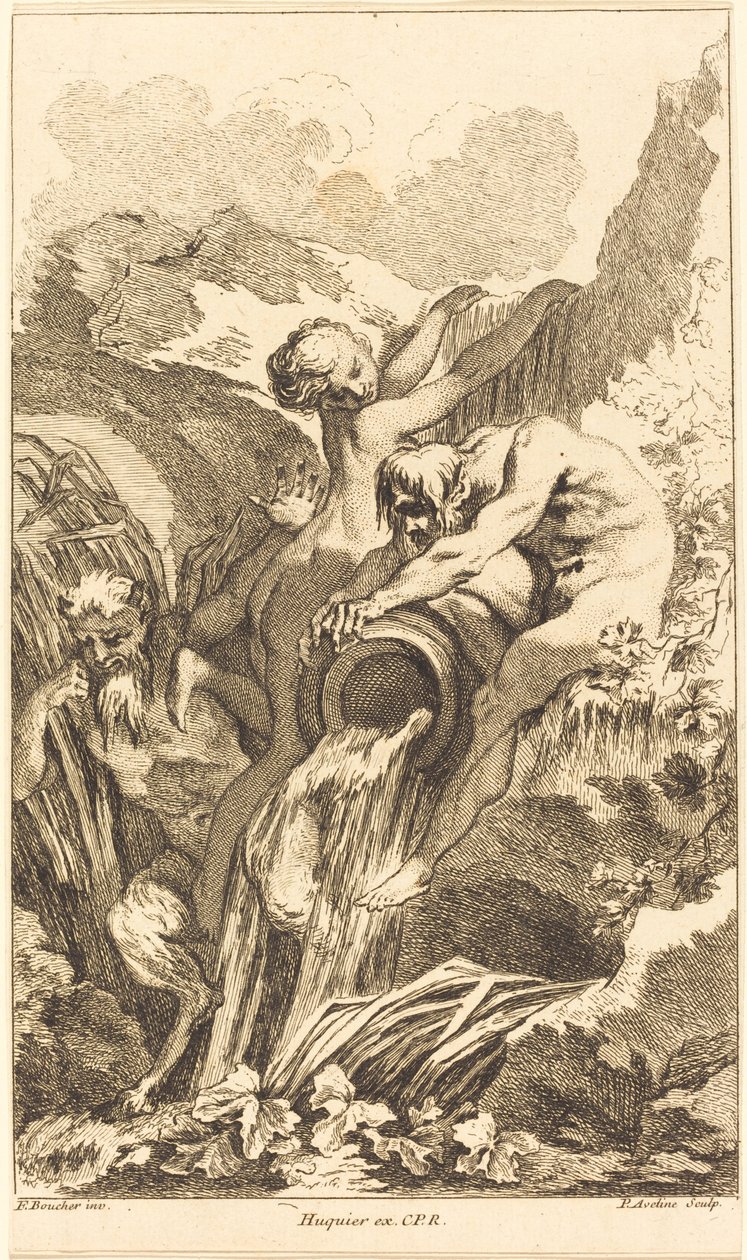 Satyr, Nimfa i Bóg Rzeki, w 1736 lub później. autorstwa Pierre Alexandre Aveline