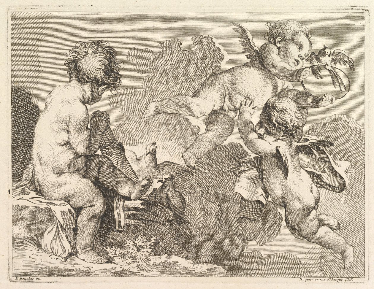Trzy Miłości, z których jedna siedzi, trzymając kołczan, 1727-60. autorstwa Pierre Alexandre Aveline