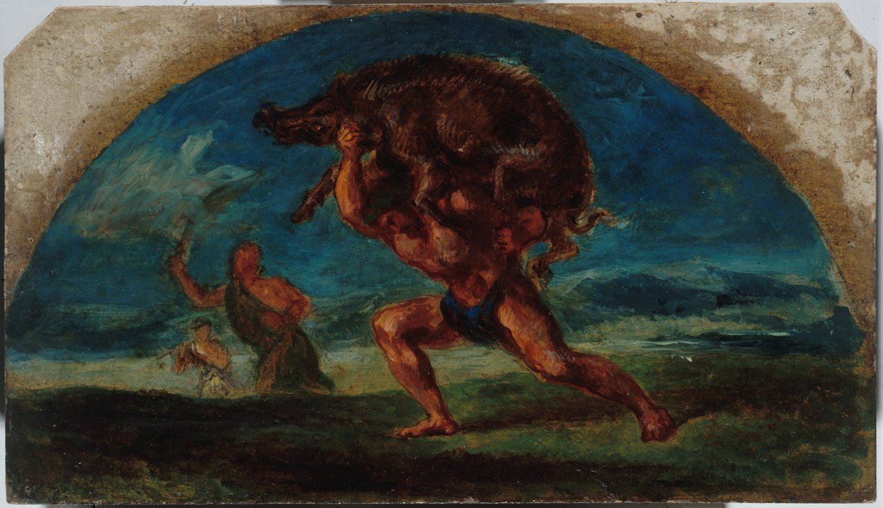 Szkic do Salonu de la Paix w Hôtel de Ville w Paryżu: Herkules i dzik erymantejski, według Delacroix, między 1852 a 1854 (olej) autorstwa Pierre Andrieu