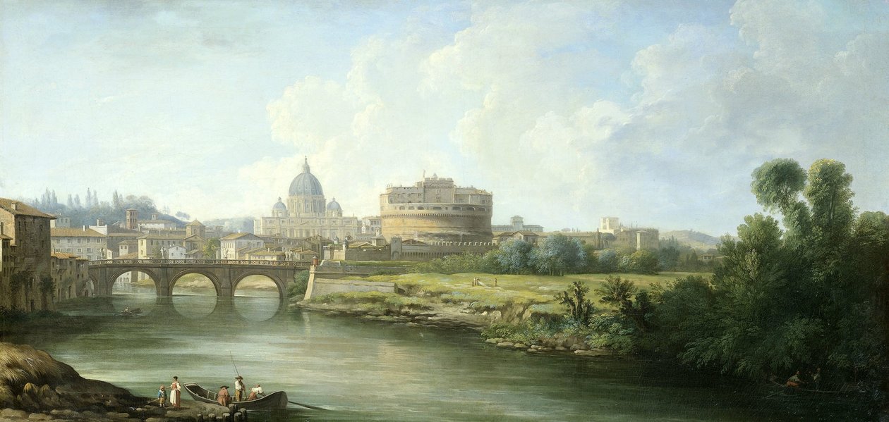 Widok na Zamek Świętego Anioła w Rzymie autorstwa Pierre Antoine Demachy (attributed to)