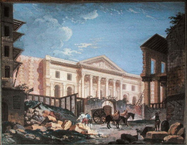 Budowa Academie de Chirurgie, Paryż, ok. 1780-89 (gwasz na papierze) autorstwa Pierre Antoine Demachy