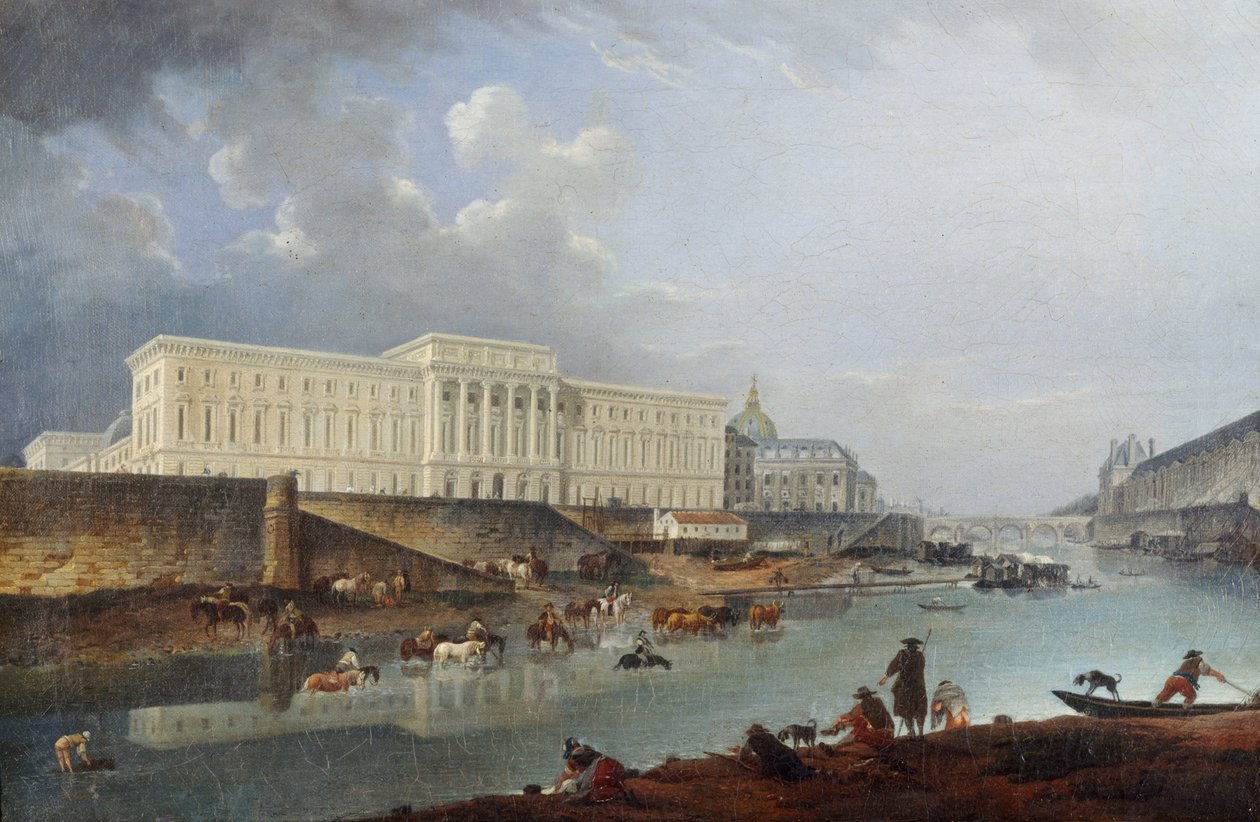 Hôtel de la Monnaie, Quai de Conti i Sekwana, widziane z Pointe de la Cité, 1777. autorstwa Pierre Antoine Demachy