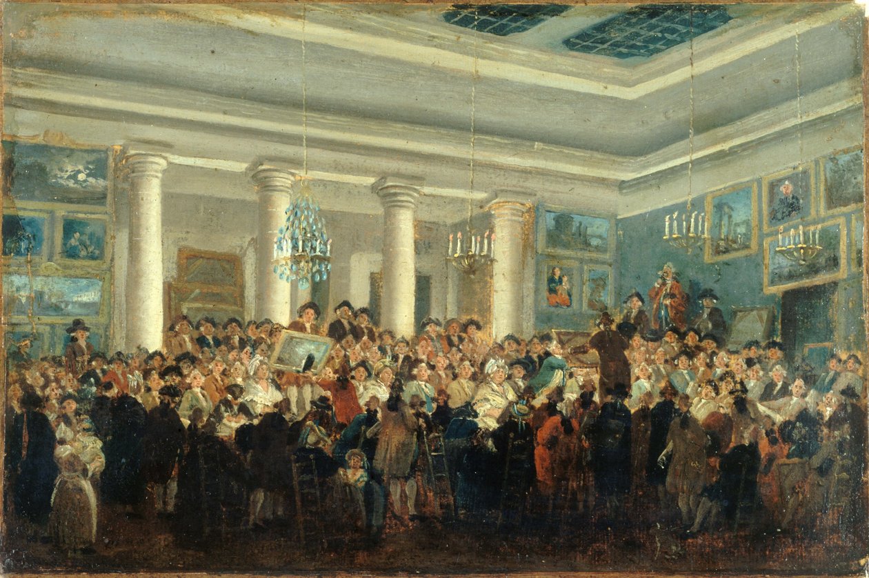 Publiczna sprzedaż obrazów, około 1785 r. (olej na płótnie) autorstwa Pierre Antoine Demachy
