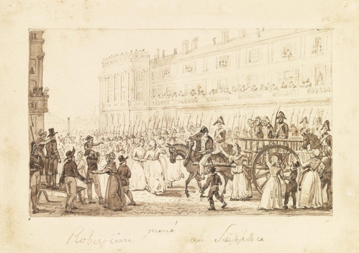 Robespierre i jego wspólnicy prowadzeni na egzekucję, 1794 autorstwa Pierre Antoine Demachy