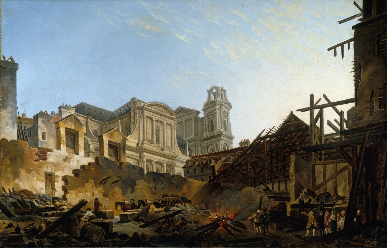 Foire Saint-Germain po pożarze w nocy z 16 na 17 marca 1762, ok. 1762 (olej na płótnie) autorstwa Pierre Antoine Demachy