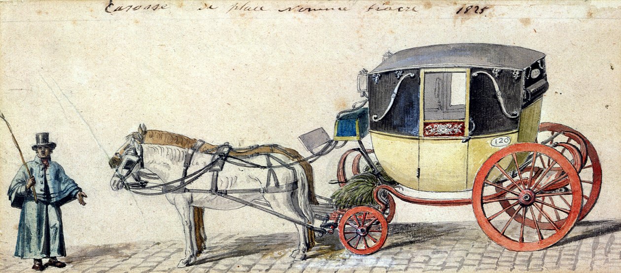 Koń i powóz, 1825 (pióro, tusz i wc na papierze) autorstwa Pierre Antoine Lesueur