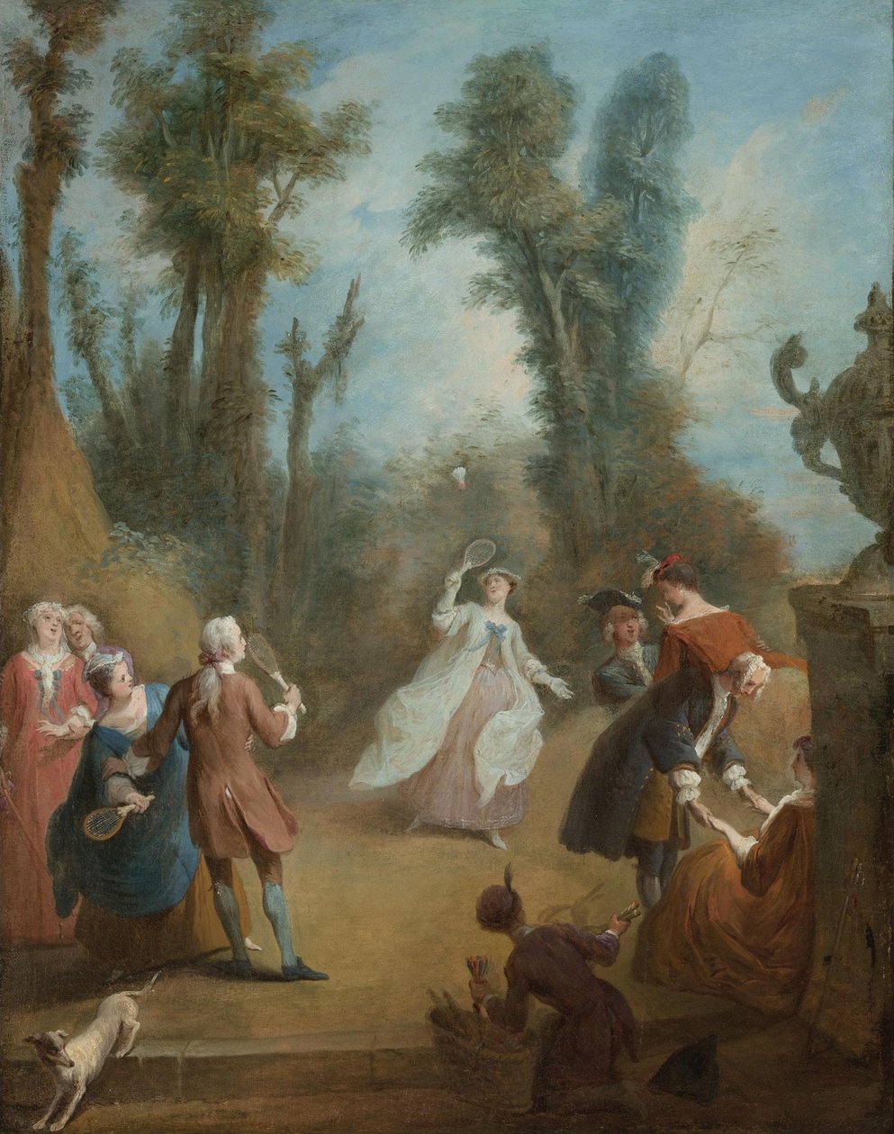 Eleganckie postacie bawiące się lotkami w parku, ok. 1730 autorstwa Pierre Antoine Quillard