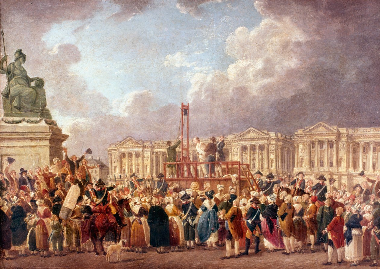 Egzekucja przez Gilotynę w Paryżu podczas Rewolucji Francuskiej, lata 1790 1793-1807 autorstwa Pierre Antoine de Machy